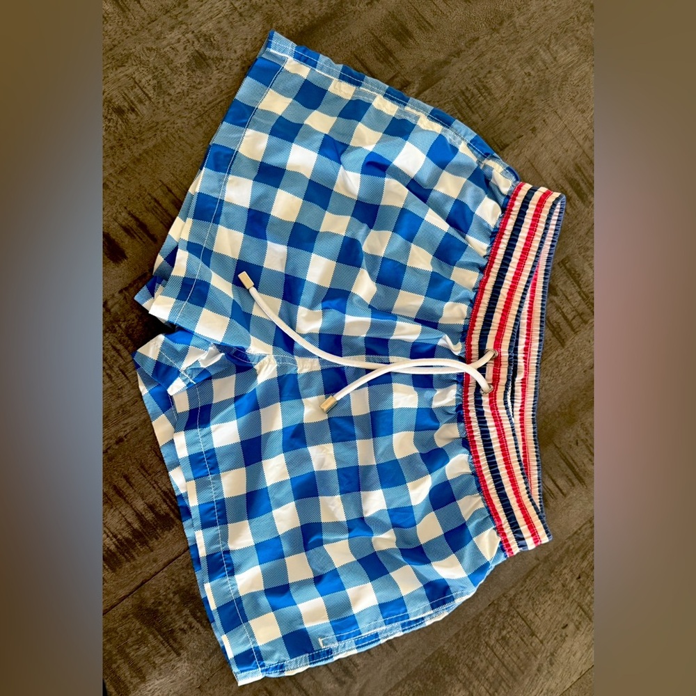 Zara Blue and White Checkered Men Shorts Hybrids/limited edition